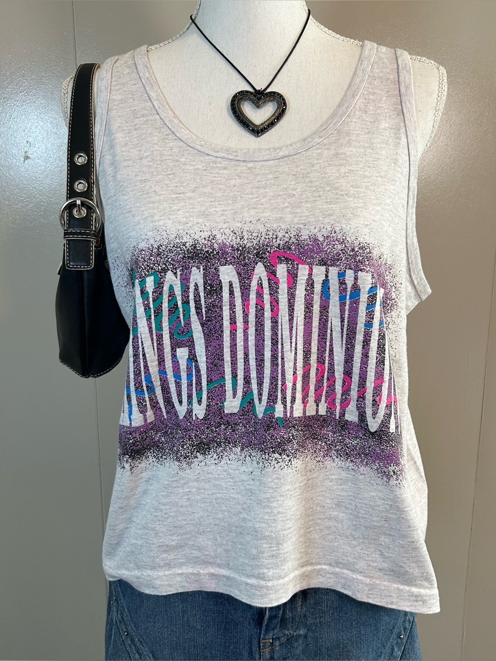 Vintage Kings Dominion Grey Large 100% Cotton Cropped Tank Top